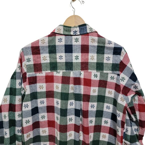 American Sweetheart Womens Plaid Floral Button Front Flannel Top Size Large - Picture 6 of 9